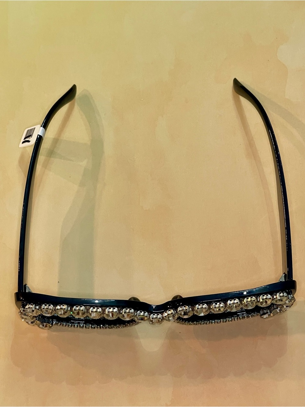 Anthropologie Boho Glam Black Crystal-Trim Rectangular Embellished Sunglasses - Picture 9 of 16